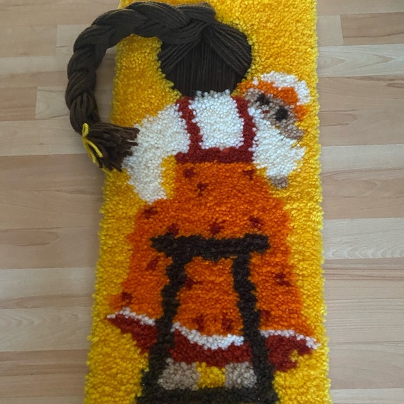 Unique Vintage Latch and Hook Wall Hanging Mama with Braid Carrying Baby - Picture 3 of 7